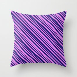 [ Thumbnail: Midnight Blue & Violet Colored Pattern of Stripes Throw Pillow ]