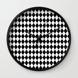 Classic Black and White Harlequin Diamond Check Wall Clock