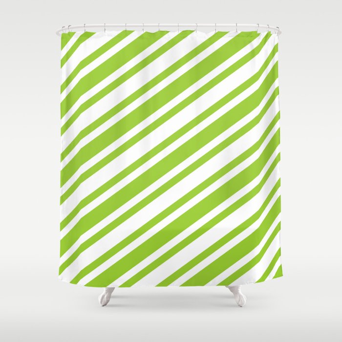 Green and White Colored Striped Pattern Shower Curtain