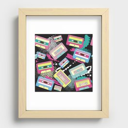 Multi Colored cassettes on a black background seamless pattern Recessed Framed Print
