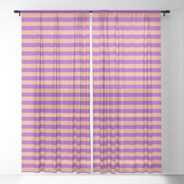 [ Thumbnail: Dark Orchid and Brown Colored Striped/Lined Pattern Sheer Curtain ]