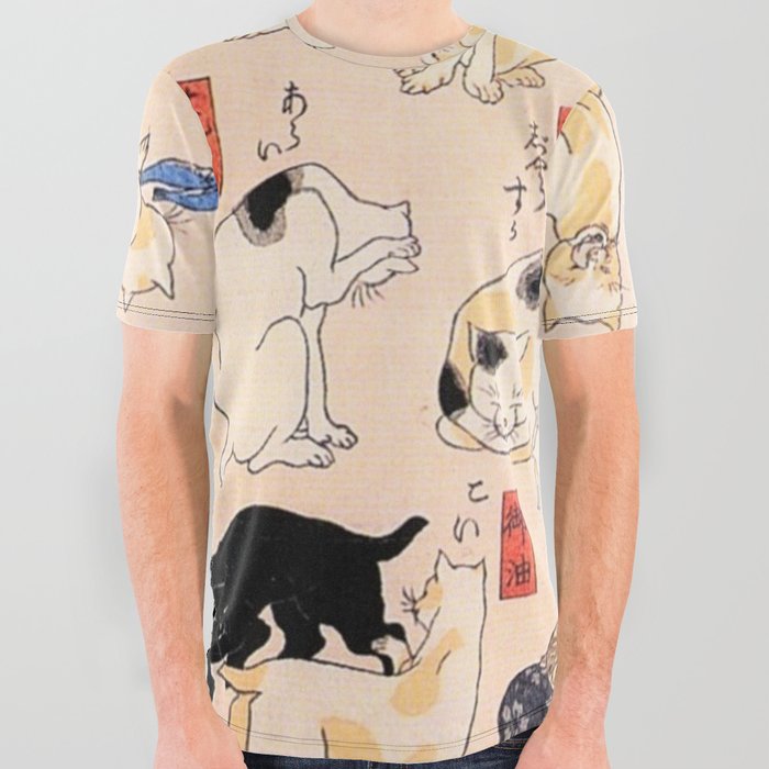 Cats for the Stations and Positions of the Tokaido Road print 2 portrait All Over Graphic Tee