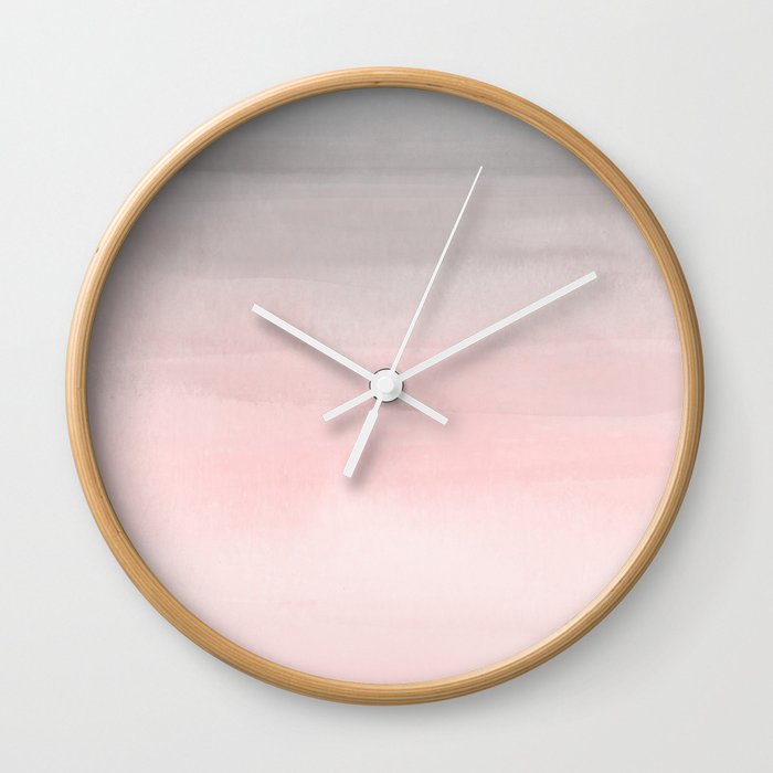 Blushing Pink & Grey Watercolor Wall Clock