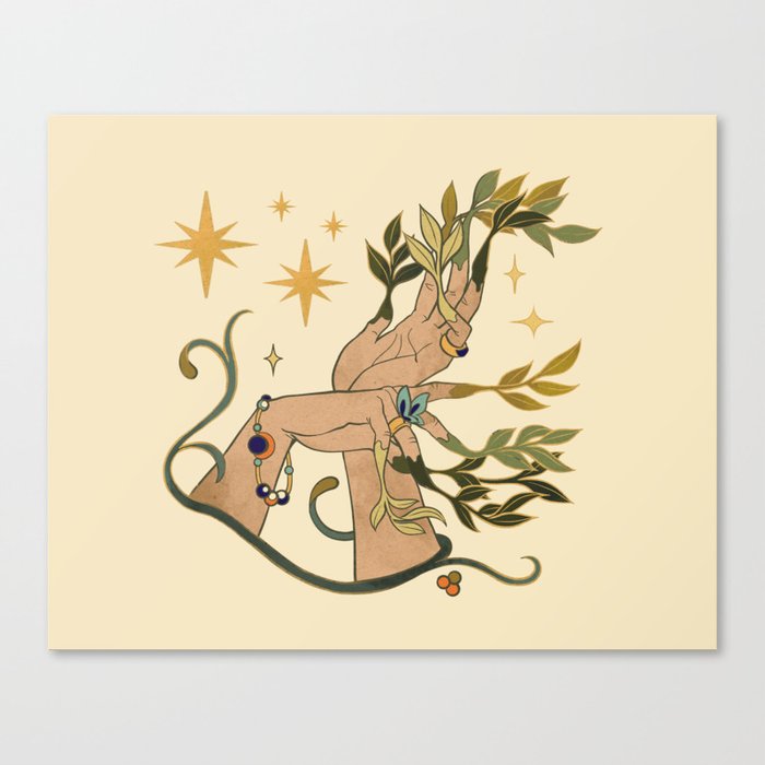 Nymph Hands With Leaves Vintage Canvas Print