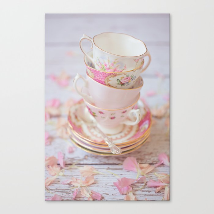 Shabby Chic Vintage Cups in Pink Canvas Print