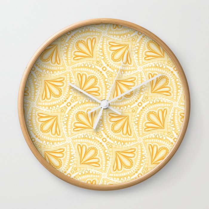 Textured Fan Tessellations in Warm Sunny Yellow Wall Clock