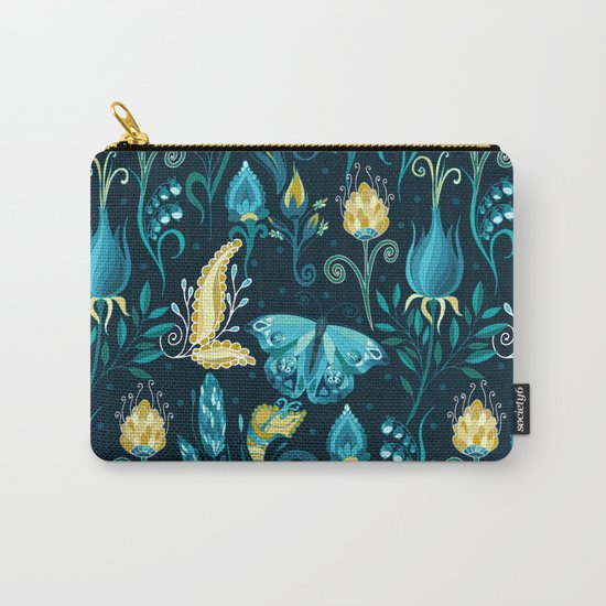 Floral blue pattern with butterfly Carry-All Pouch