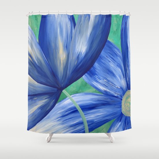 Large Blue Flowers Shower Curtain