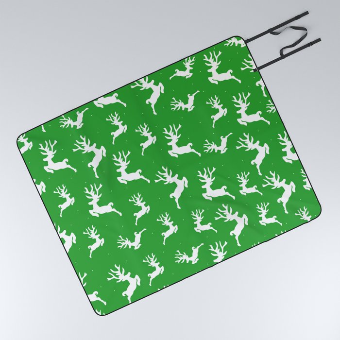 Happy Holidays Winter Green Deer Collection Picnic Blanket