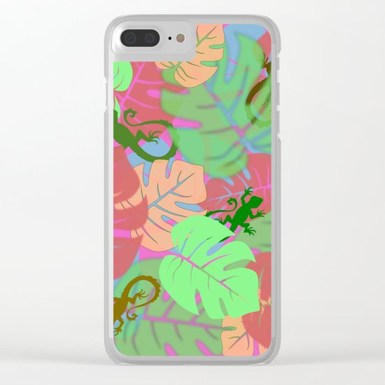 Monstera and Lizards (Retro Pink) Clear iPhone Case