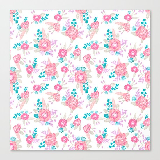 Florals bright modern color palette nursery home decor flower bouquet pattern Canvas Print