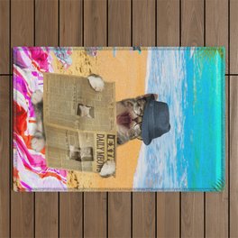Cat Cats Kitty Chilling Beach Reading Newspaper Funny Outdoor Rug