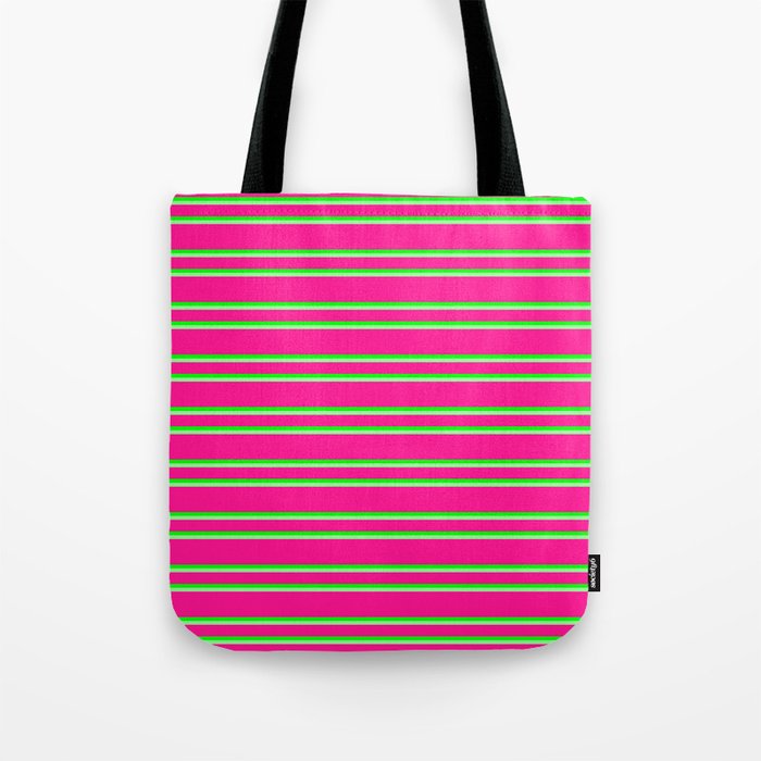 Deep Pink, Lime & Green Colored Pattern of Stripes Tote Bag