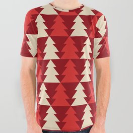Christmas Pattern Red White Tree Geometric All Over Graphic Tee