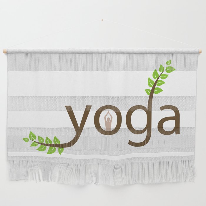 Yoga asana and green leaves typography Wall Hanging