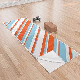 [ Thumbnail: Sky Blue, Red & White Colored Stripes/Lines Pattern Yoga Towel ]