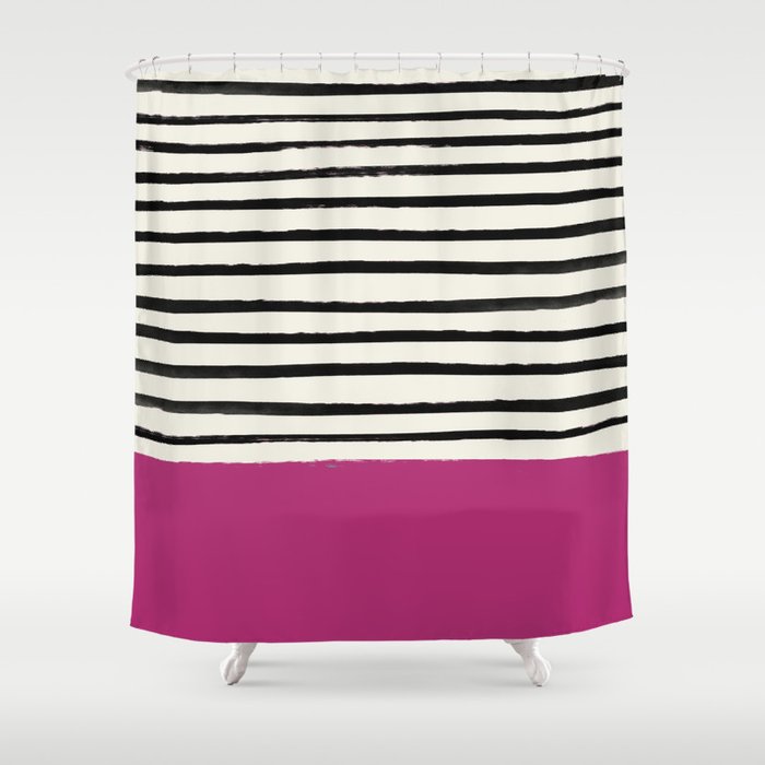Raspberry X Stripes Shower Curtain By Floresimagespdx Society6