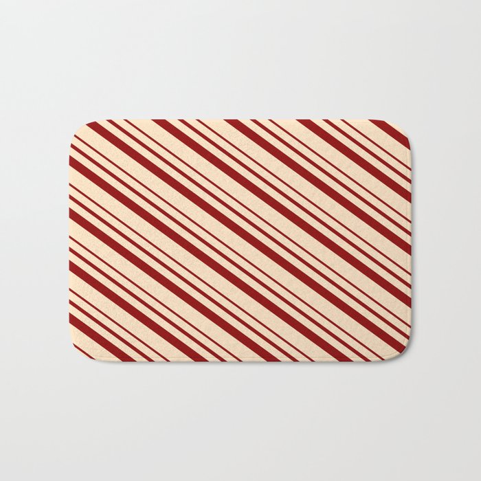 Bisque & Dark Red Colored Lines/Stripes Pattern Bath Mat