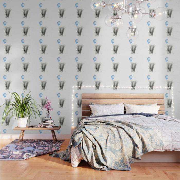 Baby Animal Elephant Watercolor Blue Balloon Baby Boy Nursery Room Decor Wallpaper By Olechka