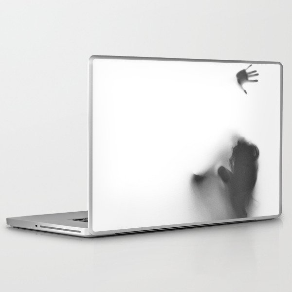 Naked Woman Silhouette Showing Boobs Black and White Laptop & iPad Skin by  The Boudoir Cafe