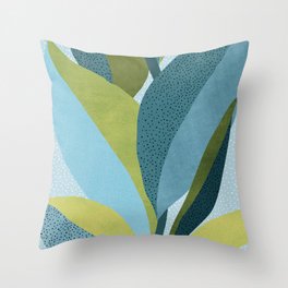 Abstract Maximal Flora in French Blue and Olive Throw Pillow
