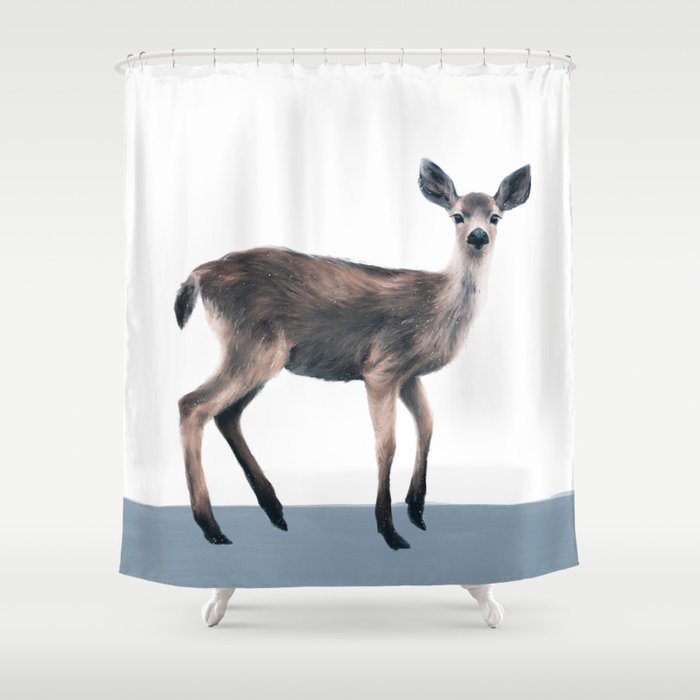 Deer on Slate Blue Shower Curtain