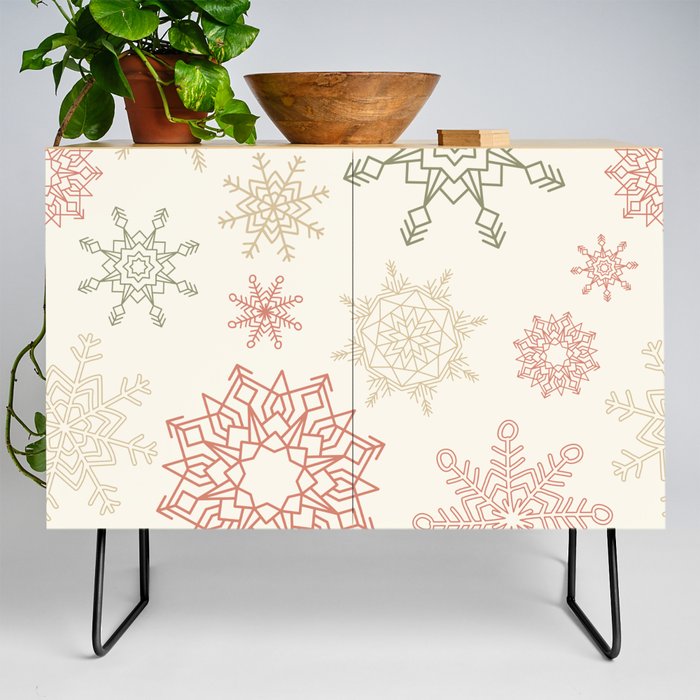 Christmas Pattern Handdrawn Colorful Snowflake Credenza
