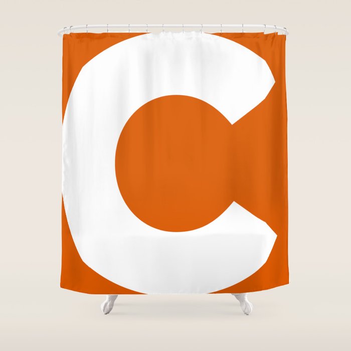 Sans Serif C White On Red Orange Shower Curtain By Vanetcetera