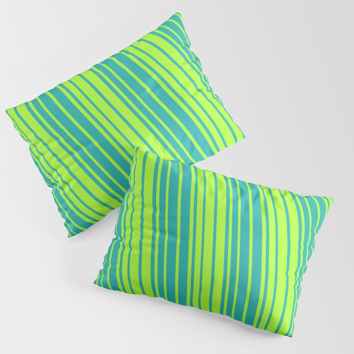 Light Sea Green & Light Green Colored Stripes/Lines Pattern Pillow Sham