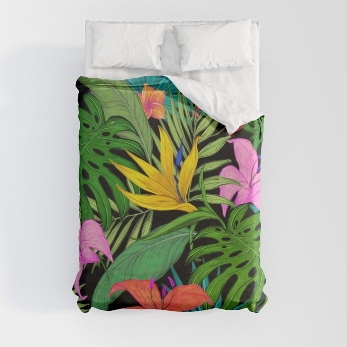 Tropical art,Palmtree,monstera pattern Duvet Cover