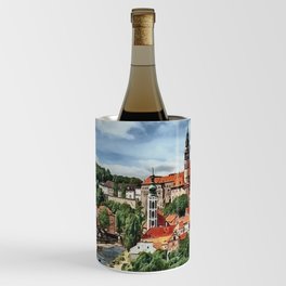 0M-020 - Historic centre of Cesky Krumlov, Czech city tower scenery, Travel art, Wine Chiller