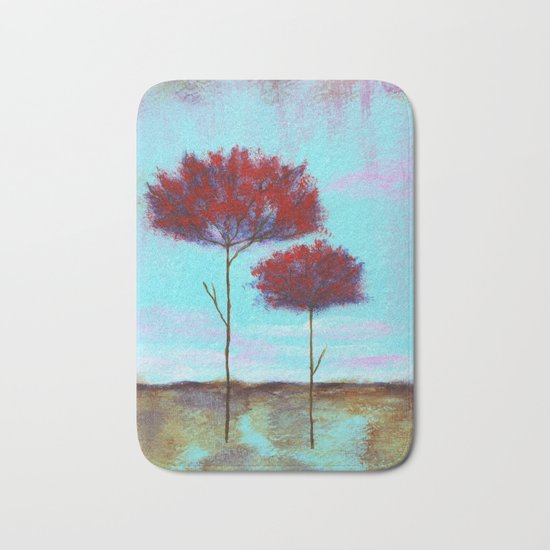 Cherished, Abstract Landscape Skinny Trees Bath Mat