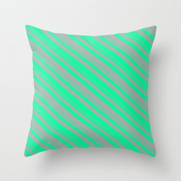 [ Thumbnail: Dark Gray and Green Colored Lines Pattern Throw Pillow ]