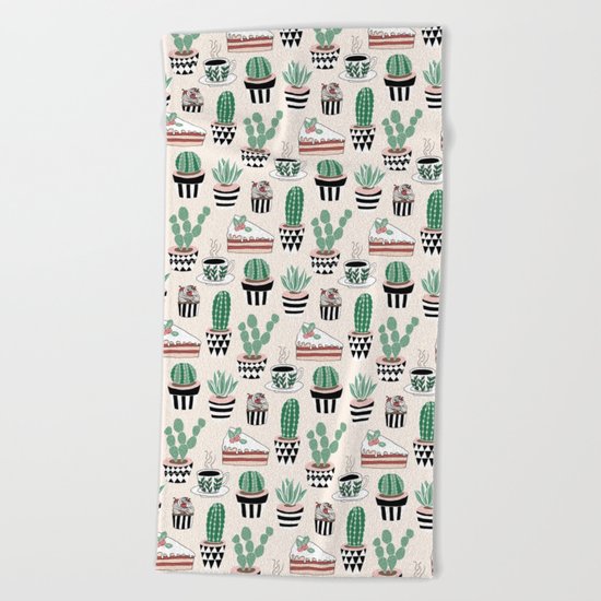 Cacti, Coffee and Cake Beach Towel