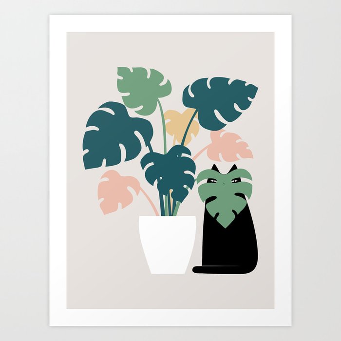 Cat and Plant 21: Leaf Me Alone Art Print