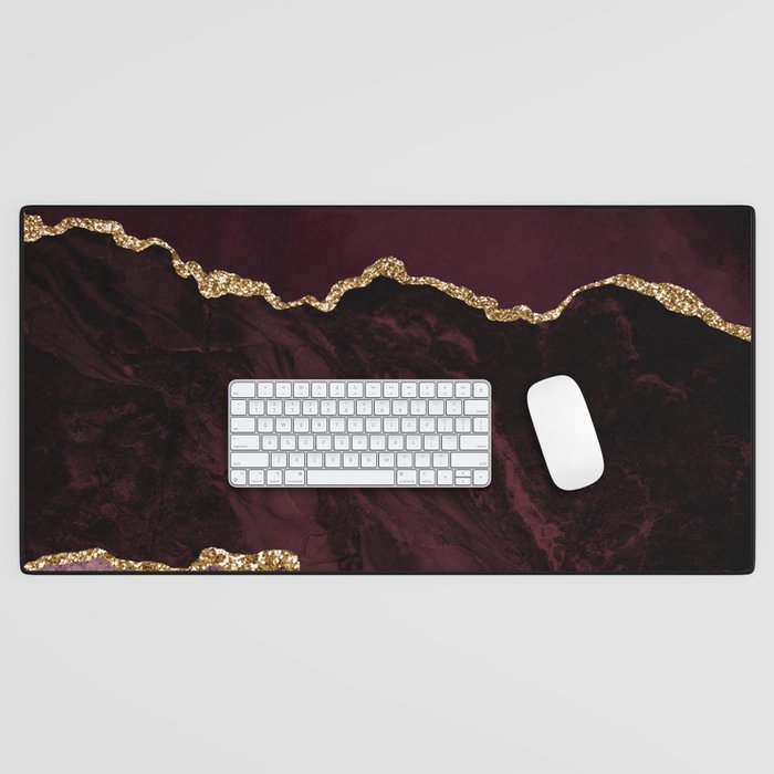 Burgundy & Gold Agate Texture 02 Desk Mat