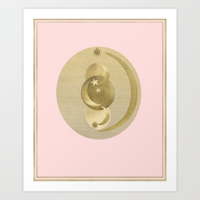 Blush Gold Moon and Stars #1 #decor #art #society6 Art Print