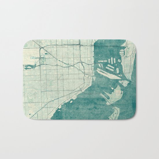 Miami Map Blue Vintage Bath Mat