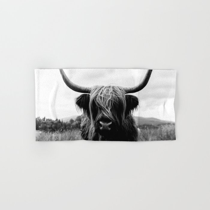 Scottish Highland Cattle in Black and White - Animal Photograph Hand & Bath Towel