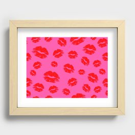 Red lips on a pink background Recessed Framed Print