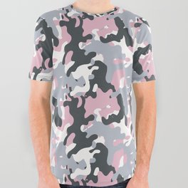 Pink and grey abstract camo pattern  All Over Graphic Tee