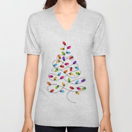 Colorful Christmas light bulb tree new year greeting card V Neck T Shirt