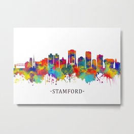 Stamford Connecticut Skyline Metal Print | Urban, Downtown, City, Landscape, Art, Watercolor, Skyline, Landmarks, Print, Painting 