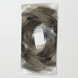 Beige and Grey Modern Abstract Brushstroke Painting Vortex Beach Towel