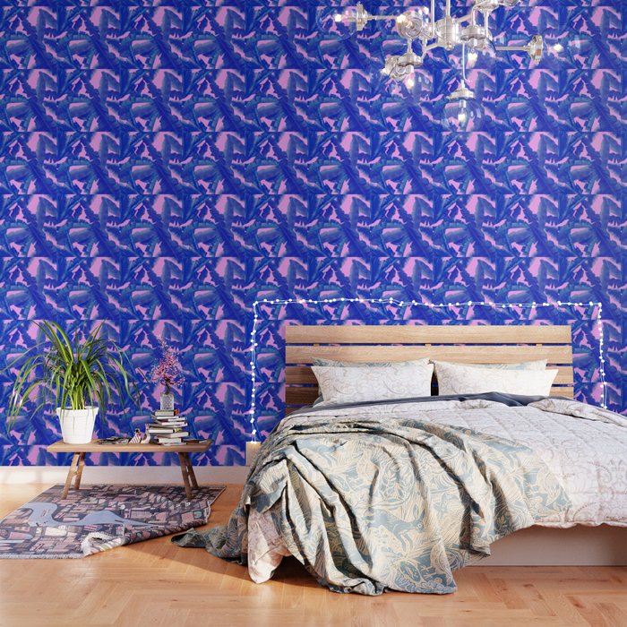 Tropical Banana Leaves Pattern Pink Blue Wallpaper By Bekimart