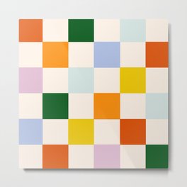Retro Rainbow Checkerboard  Metal Print | Geometric, Rainbow, Vintage, Shapes, Curated, Nostalgic, Check, Colorful, Color, Pattern 