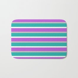 [ Thumbnail: Grey, Light Sea Green, Mint Cream, and Orchid Colored Lined Pattern Bath Mat ]