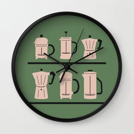 Volturno & French Press Coffee #6 opaque green & vintage pink Wall Clock