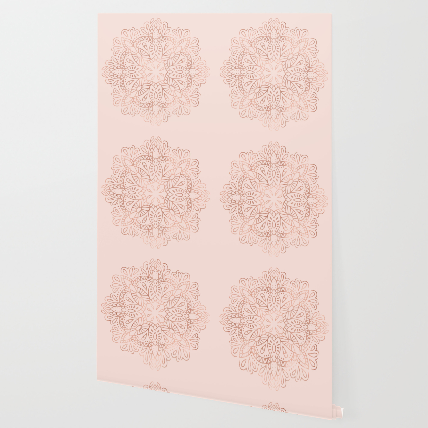 Mandala Rose Gold Pink Shimmer On Blush Pink Wallpaper By