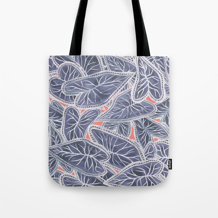 Tropical Caladium Leaves Pattern - Purple Gray Coral Tote Bag